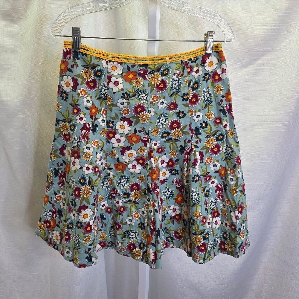 Lapis Blue Floral Linen Blend Skirt Size Medium